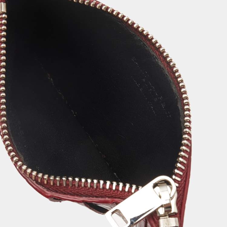 Pre Owned Saint Laurent Burgundy Croc Embossed Leather Zip Card Holder