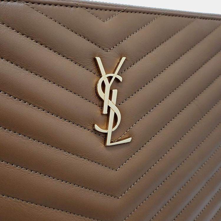 Pre Owned Saint Laurent Paris Brown Leather Monogram Clutch