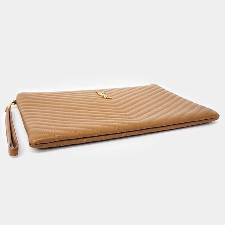 Pre Owned Saint Laurent Paris Brown Leather Monogram Clutch