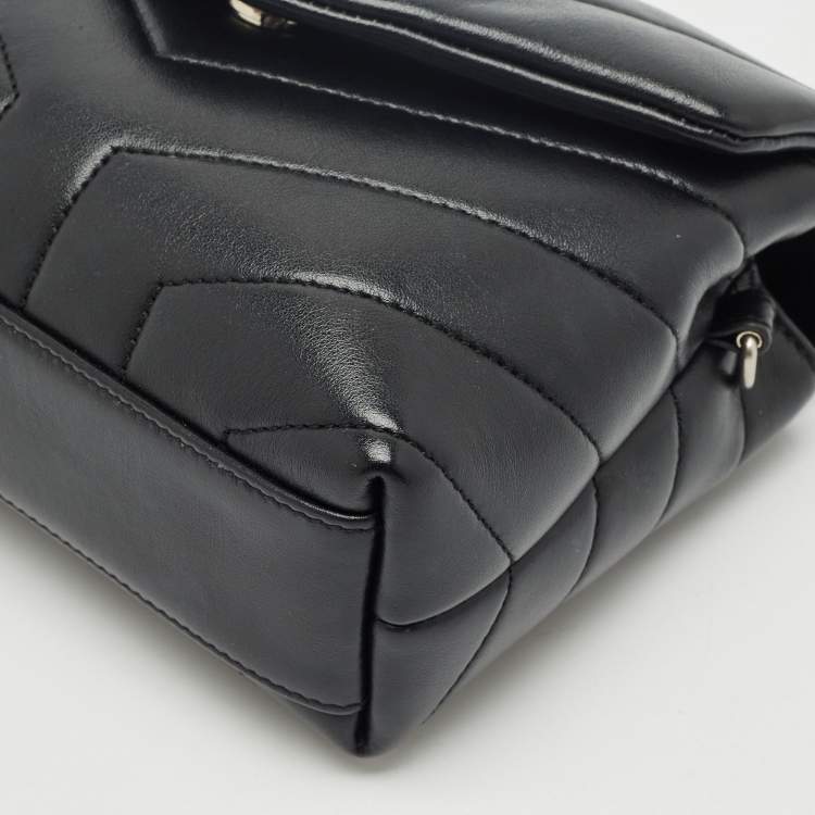 Pre Owned Saint Laurent Black Matelassé Leather Toy Loulou Crossbody Bag