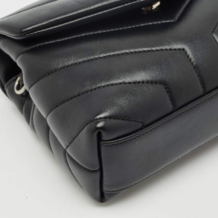 Pre Owned Saint Laurent Black Matelassé Leather Toy Loulou Crossbody Bag