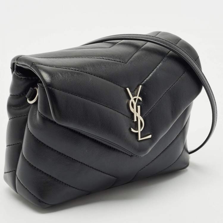 Pre Owned Saint Laurent Black Matelassé Leather Toy Loulou Crossbody Bag