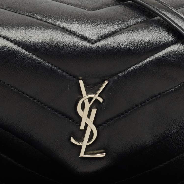 Pre Owned Saint Laurent Black Matelassé Leather Toy Loulou Crossbody Bag