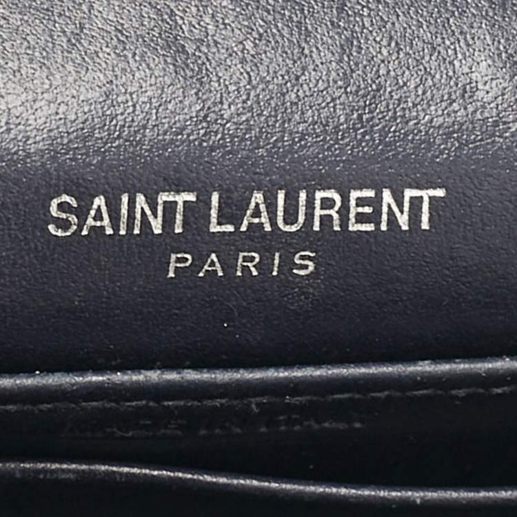 Pre Owned Saint Laurent Navy Blue Croc Embossed Leather Sunset Wallet On Chain