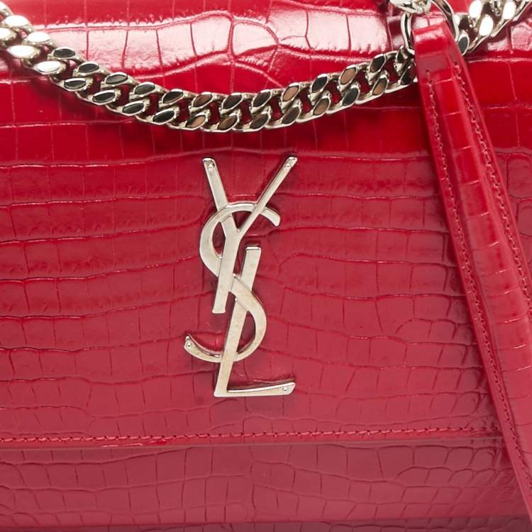 Pre Owned Saint Laurent Red Croc Embossed Leather Medium Sunset Shoulder Bag