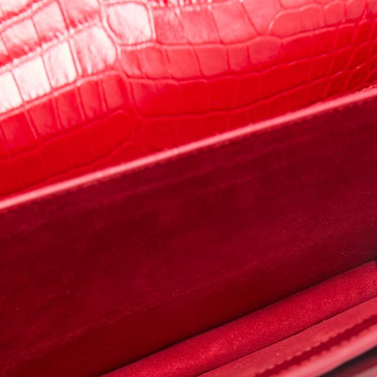 Pre Owned Saint Laurent Red Croc Embossed Leather Medium Sunset Shoulder Bag