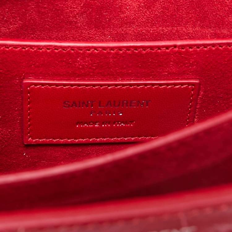 Pre Owned Saint Laurent Red Croc Embossed Leather Medium Sunset Shoulder Bag