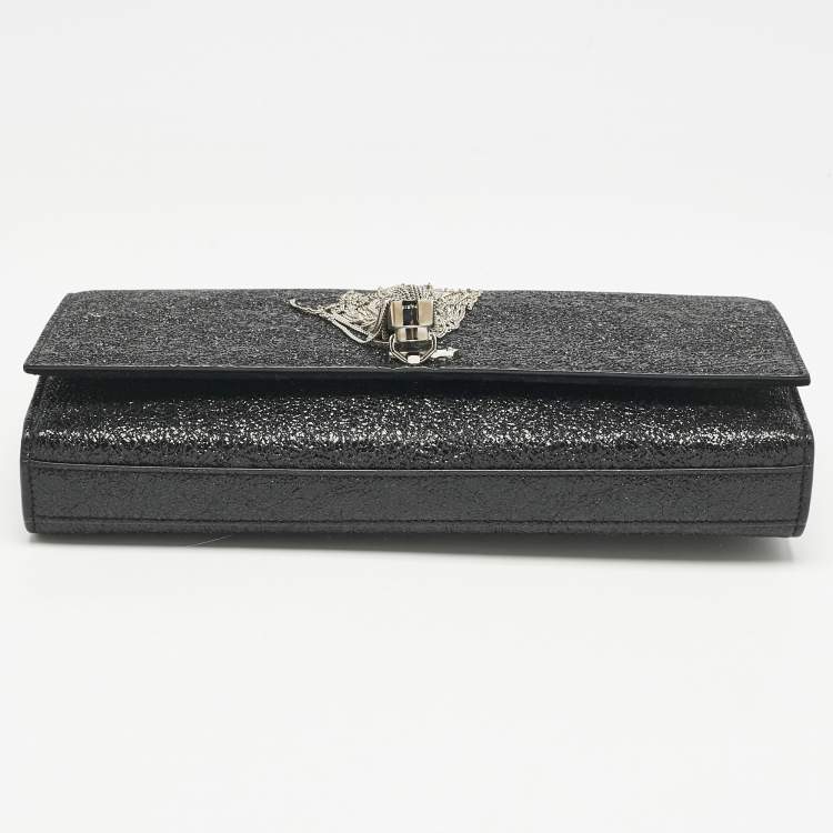 مملوكة مسبقًا Saint Laurent Black Ceramic Effect Leather Cassandre Tassel Clutch