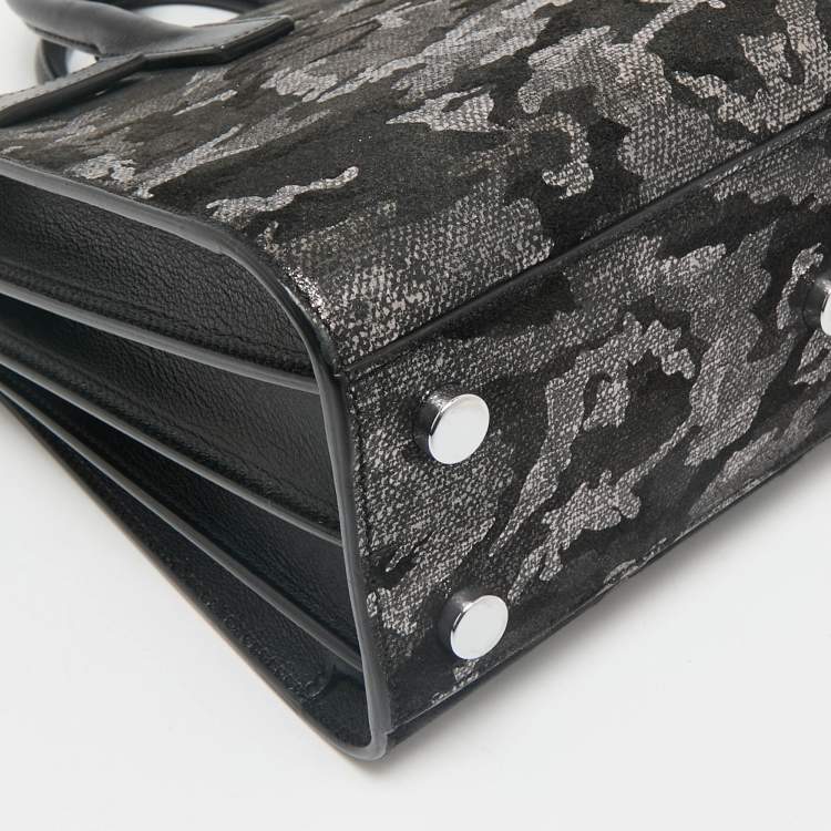 Pre Owned Saint Laurent Black Camo Suede and Leather Nano Classic Sac De Jour Tote