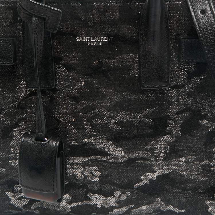 Pre Owned Saint Laurent Black Camo Suede and Leather Nano Classic Sac De Jour Tote