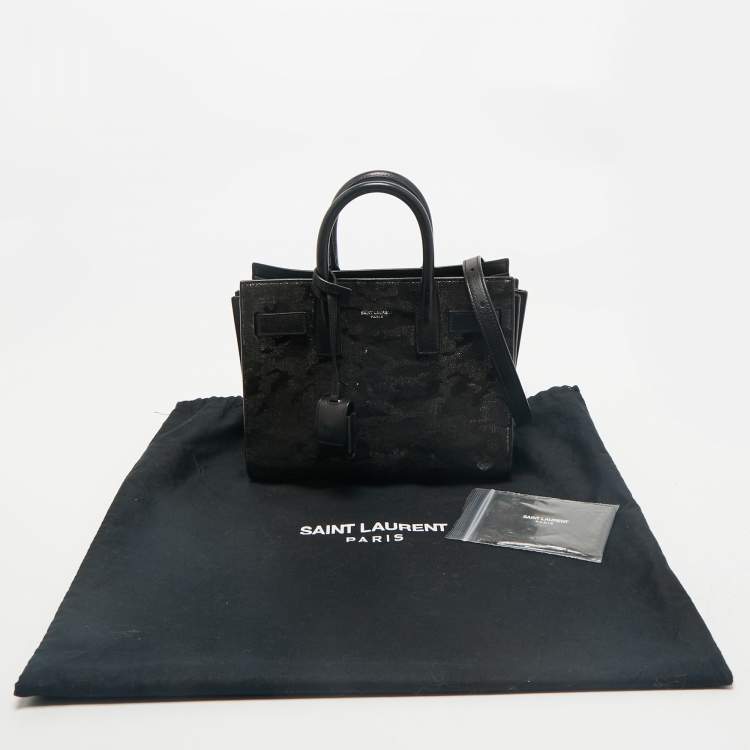 Pre Owned Saint Laurent Black Camo Suede and Leather Nano Classic Sac De Jour Tote