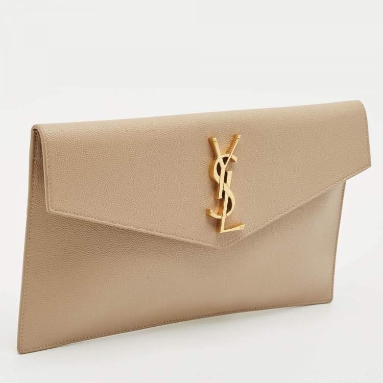 Pre Owned Saint Laurent Beige Leather Uptown Pouch
