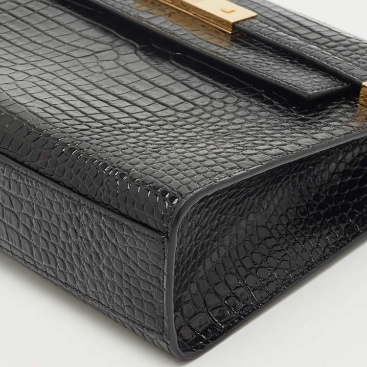 Pre Owned Saint Laurent Black Croc Embossed Leather Manhattan Shoulder Bag