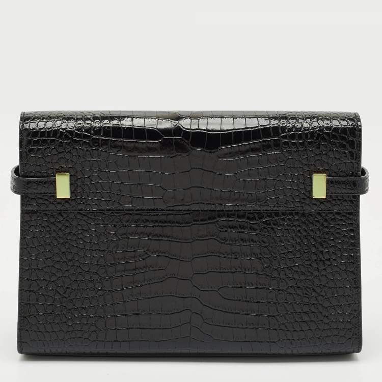 Pre Owned Saint Laurent Black Croc Embossed Leather Manhattan Shoulder Bag