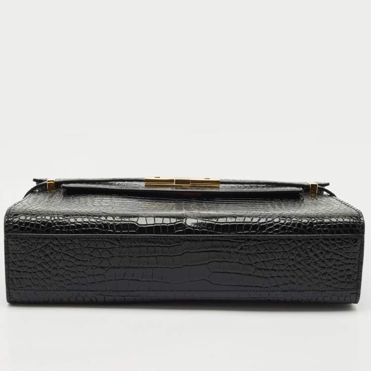 Pre Owned Saint Laurent Black Croc Embossed Leather Manhattan Shoulder Bag