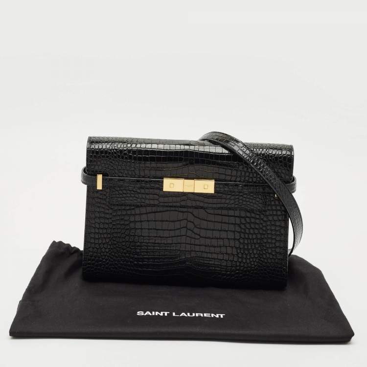 Pre Owned Saint Laurent Black Croc Embossed Leather Manhattan Shoulder Bag