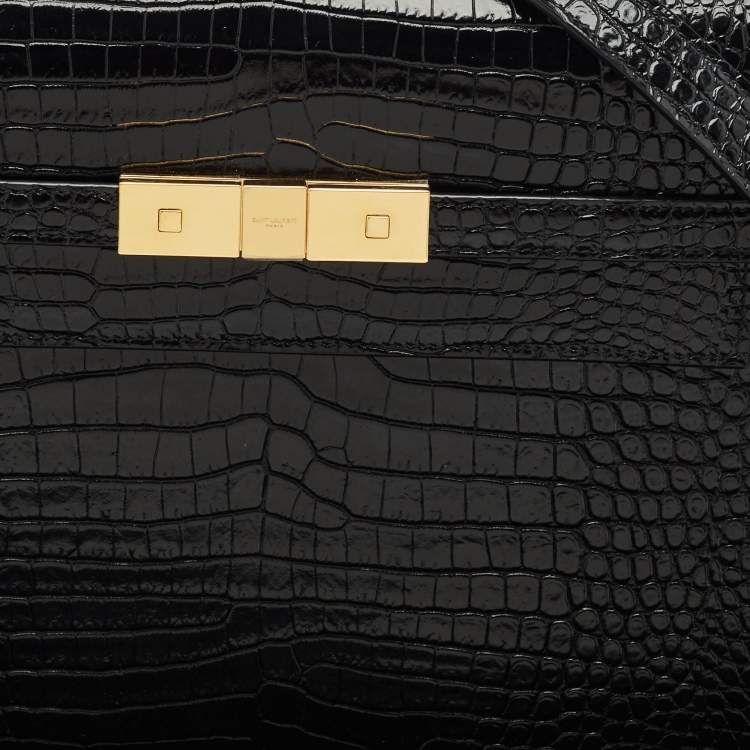 Pre Owned Saint Laurent Black Croc Embossed Leather Manhattan Shoulder Bag