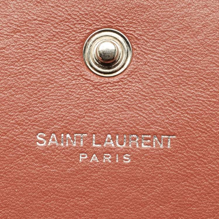 Pre Owned Saint Laurent Pink Croc Embossed Leather Monogram Wallet On Chain