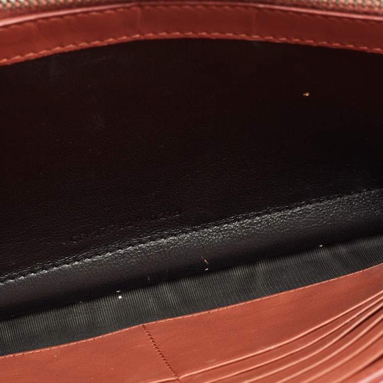 Pre Owned Saint Laurent Pink Croc Embossed Leather Monogram Wallet On Chain