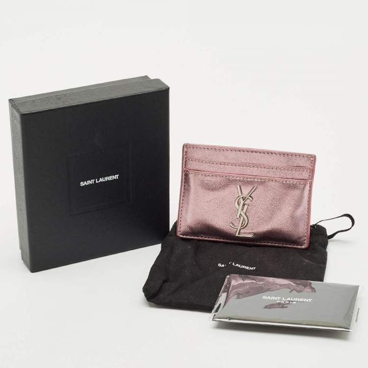 Pre Owned Saint Laurent Metallic Pink Leather Monogram Card Case