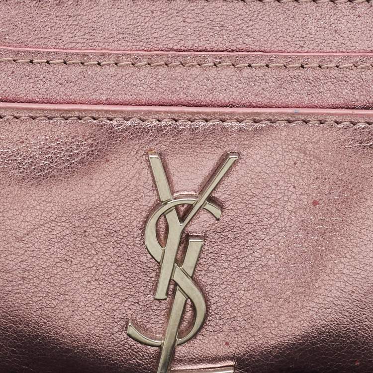 Pre Owned Saint Laurent Metallic Pink Leather Monogram Card Case