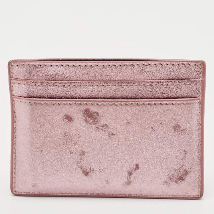 Pre Owned Saint Laurent Metallic Pink Leather Monogram Card Case