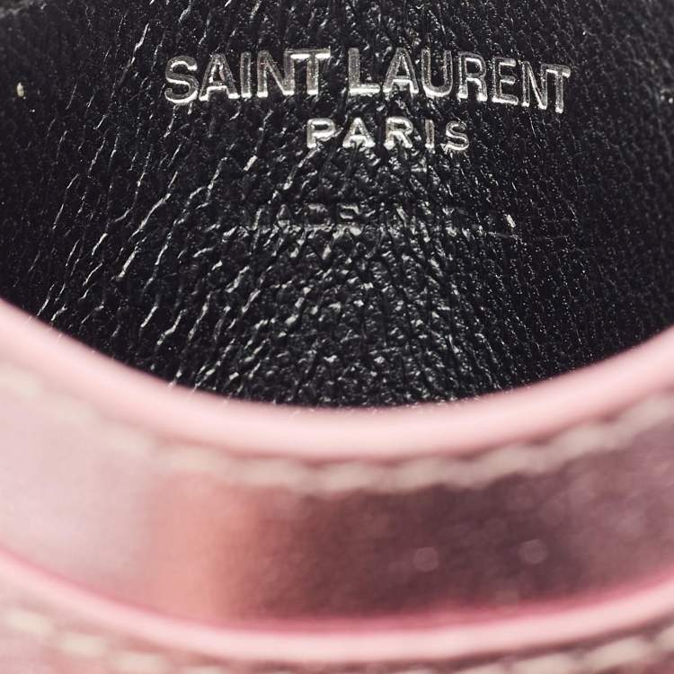 Pre Owned Saint Laurent Metallic Pink Leather Monogram Card Case