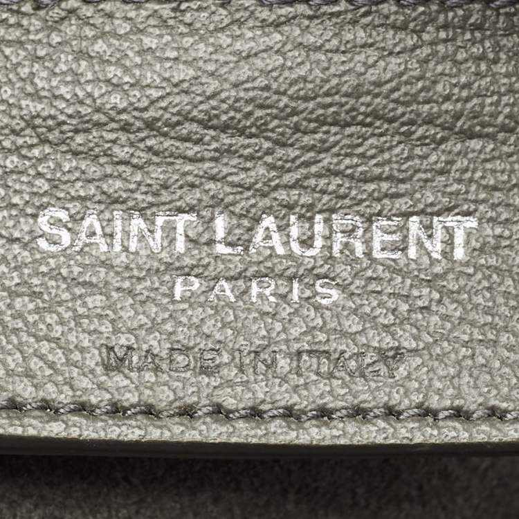 Pre Owned Saint Laurent Grey Leather Fringe E/W Shopping Tote