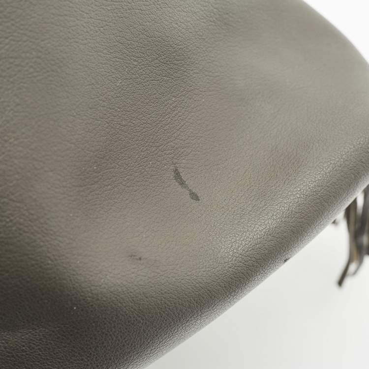 Pre Owned Saint Laurent Grey Leather Fringe E/W Shopping Tote