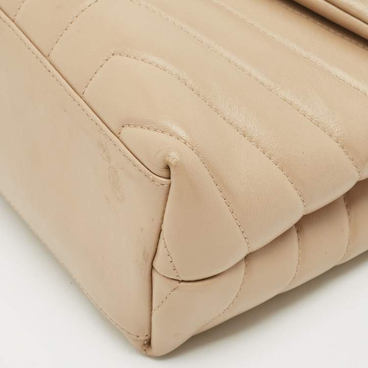 Pre Owned Saint Laurent Beige Matelassé Leather Small Loulou Shoulder Bag