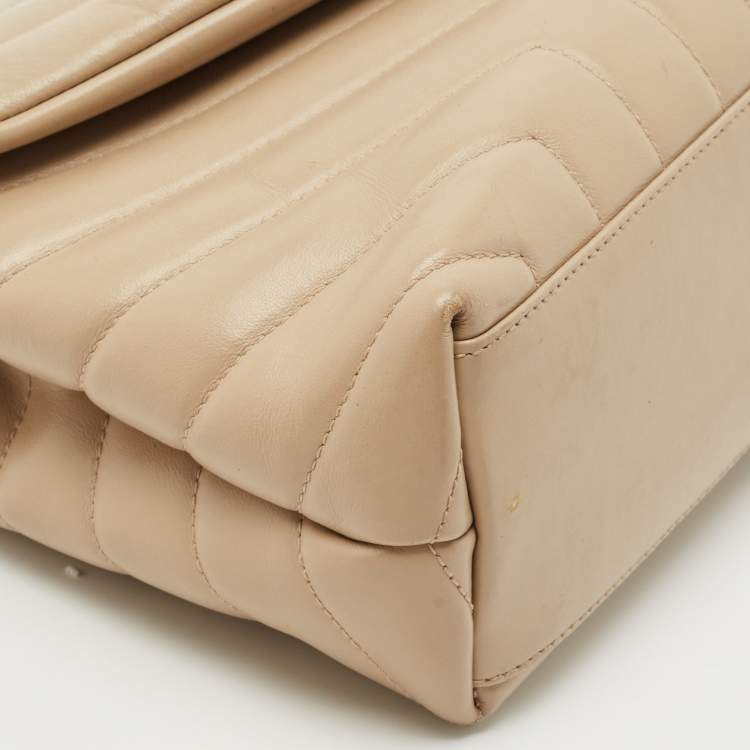 Pre Owned Saint Laurent Beige Matelassé Leather Small Loulou Shoulder Bag