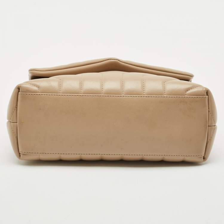 Pre Owned Saint Laurent Beige Matelassé Leather Small Loulou Shoulder Bag
