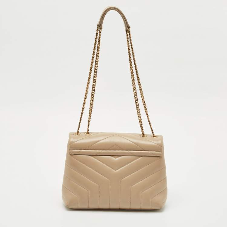 Pre Owned Saint Laurent Beige Matelassé Leather Small Loulou Shoulder Bag