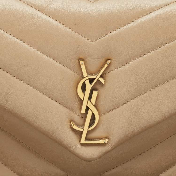 Pre Owned Saint Laurent Beige Matelassé Leather Small Loulou Shoulder Bag