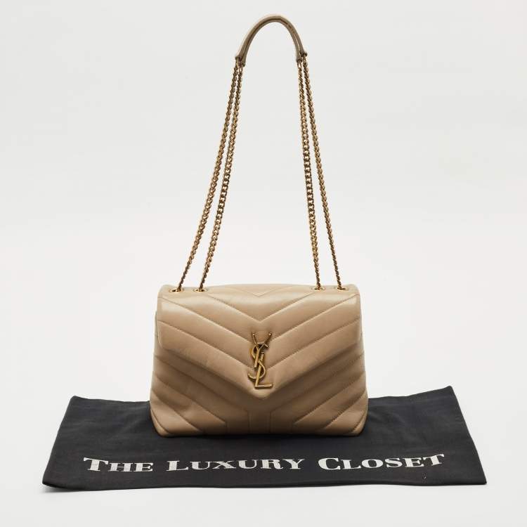 Pre Owned Saint Laurent Beige Matelassé Leather Small Loulou Shoulder Bag