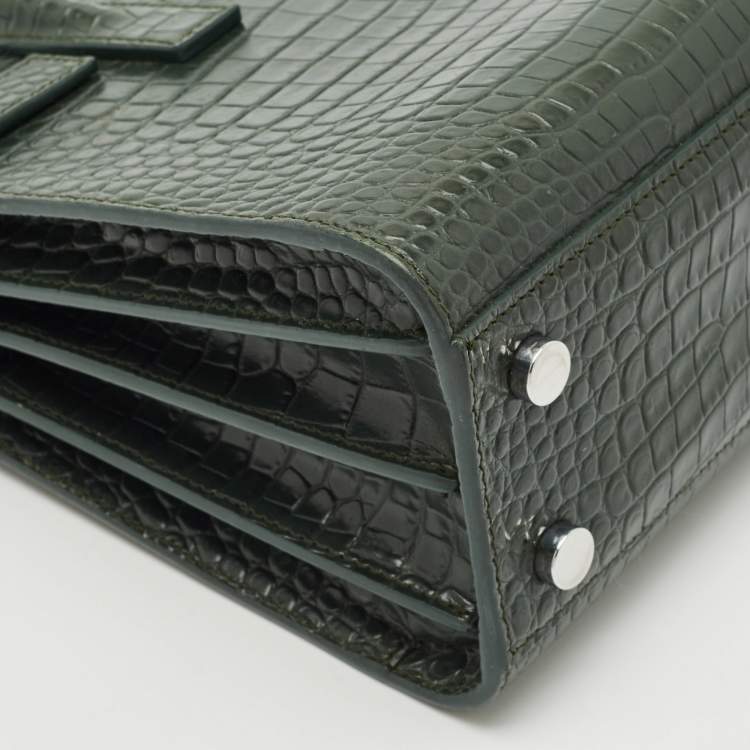 Pre Owned Saint Laurent Dark Green Croc Embossed Leather Nano Classic Sac De Jour Tote
