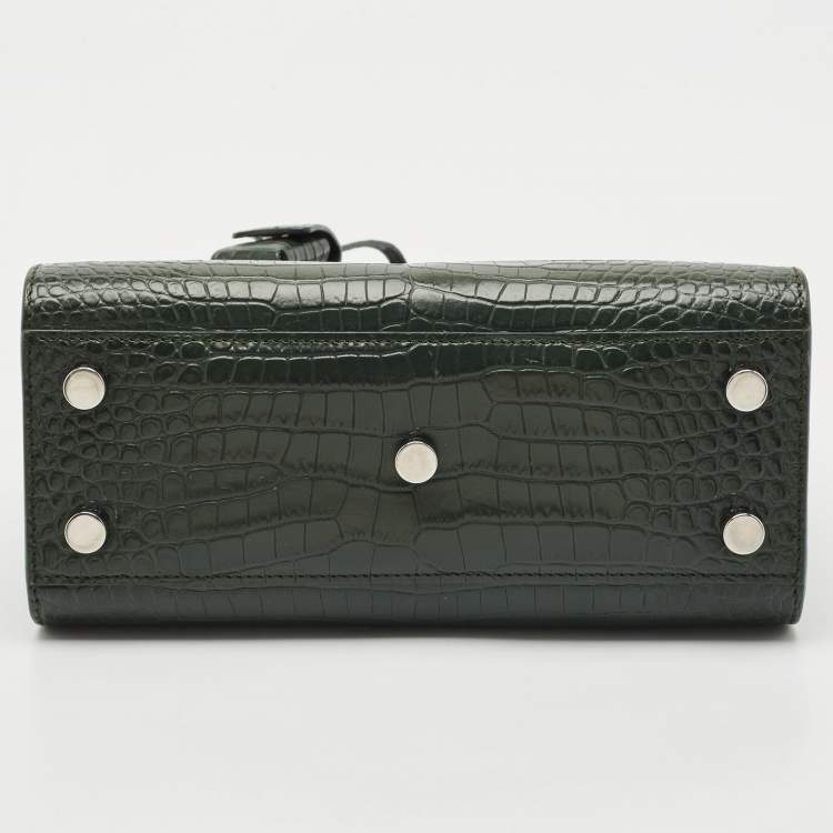 Pre Owned Saint Laurent Dark Green Croc Embossed Leather Nano Classic Sac De Jour Tote