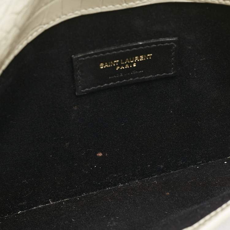 Pre Owned Saint Laurent Cream Croc Embossed Leather Uptown Pouch
