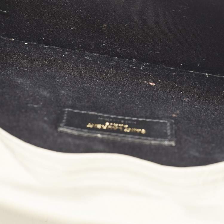 Pre Owned Saint Laurent Cream Croc Embossed Leather Uptown Pouch