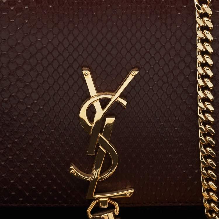 Pre Owned Saint Laurent Burgundy Python Medium Kate Tassel Shoulder Bag