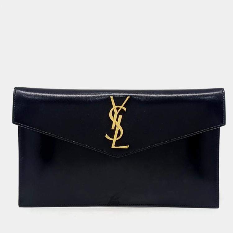 مملوكة مسبقًا Saint Laurent Paris Black Leather Uptown Clutch