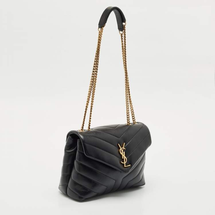 Pre Owned Saint Laurent Black Quilted Leather Small Loulou Shoulder Bag
