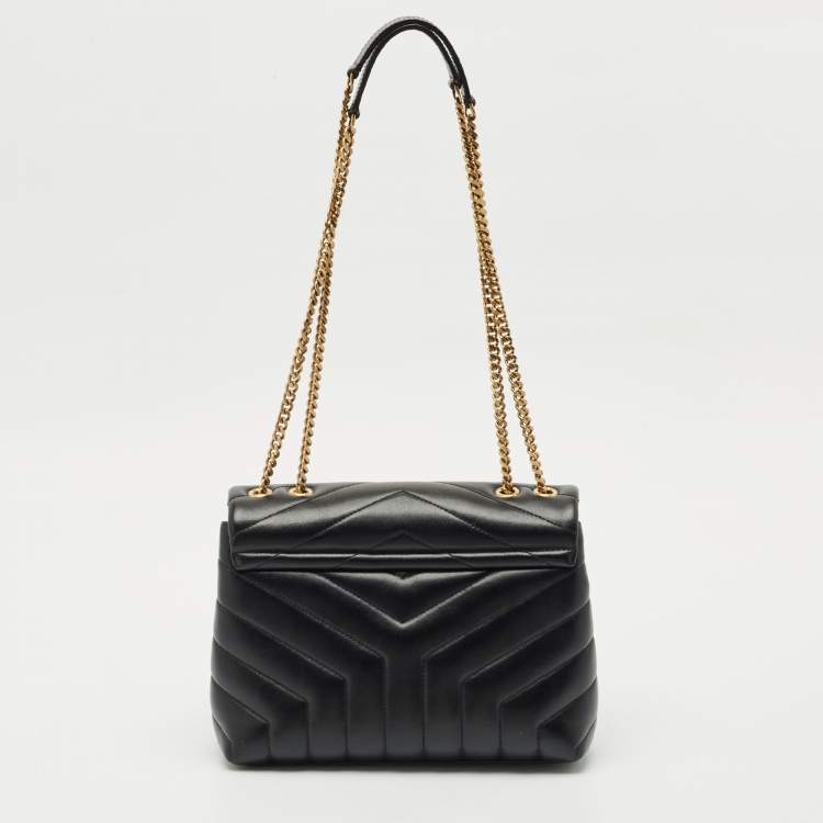 Pre Owned Saint Laurent Black Quilted Leather Small Loulou Shoulder Bag