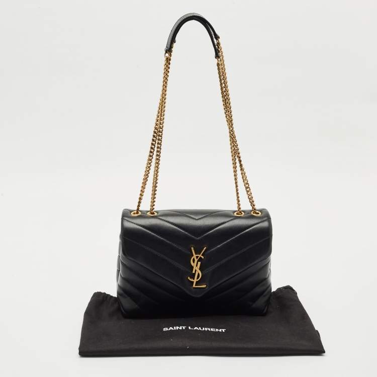 Pre Owned Saint Laurent Black Quilted Leather Small Loulou Shoulder Bag