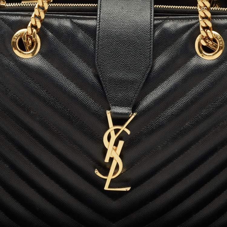 مملوكة مسبقًا Saint Laurent Black Chevron Leather Cassandre Shopper Tote