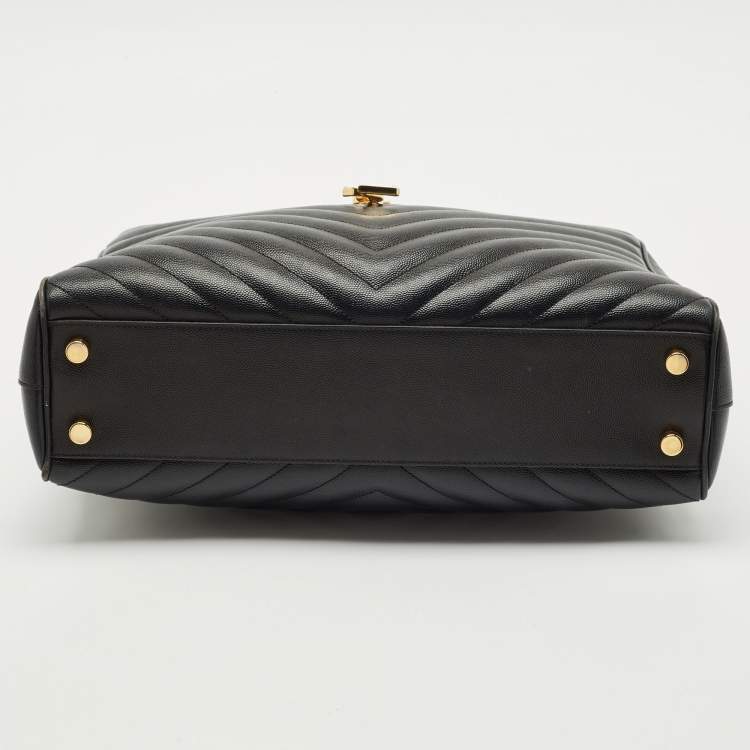 مملوكة مسبقًا Saint Laurent Black Chevron Leather Cassandre Shopper Tote