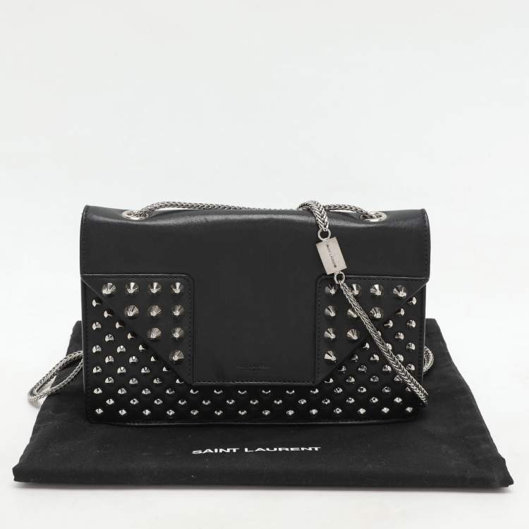 Pre Owned Saint Laurent Black Leather Betty Studded Flap Shoulder Bag