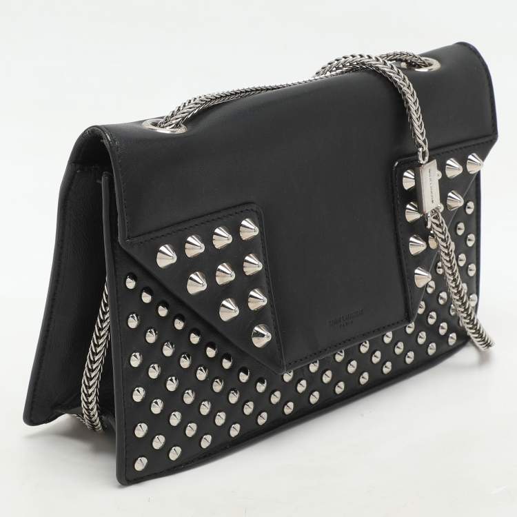 Pre Owned Saint Laurent Black Leather Betty Studded Flap Shoulder Bag