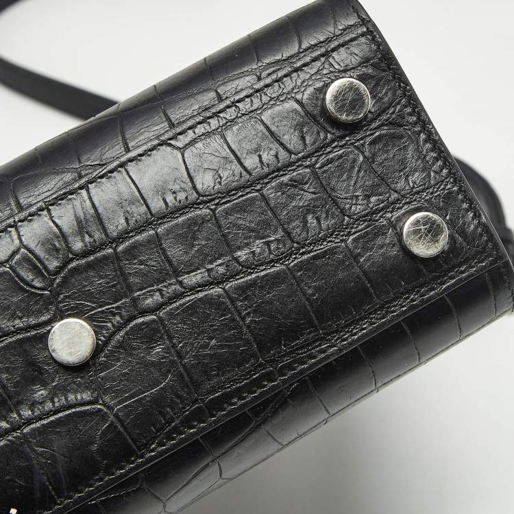 Pre Owned Saint Laurent Black Croc Embossed Leather Nano Classic Sac De Jour Tote