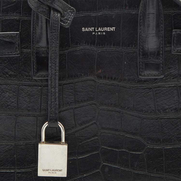 Pre Owned Saint Laurent Black Croc Embossed Leather Nano Classic Sac De Jour Tote
